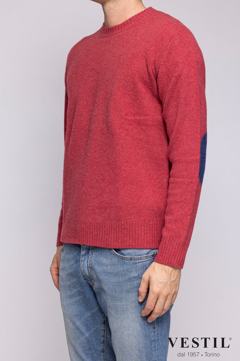 ALTEA, Crew-neck sweater with inlay patch, wool, coral, man