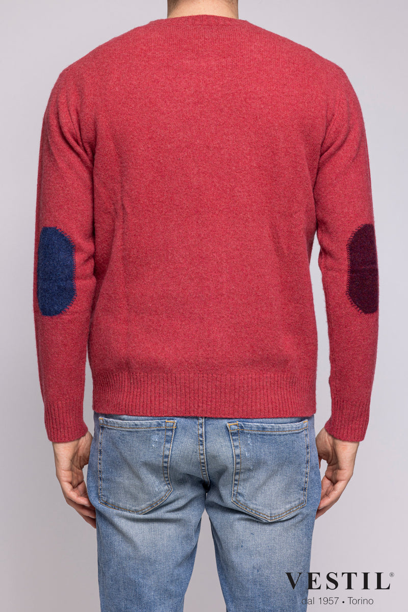 ALTEA, Crew-neck sweater with inlay patch, wool, coral, man