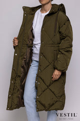 WOMEN'S OOF WEAR JACKET, LONG NYLON, MATTE MILITARY GREEN