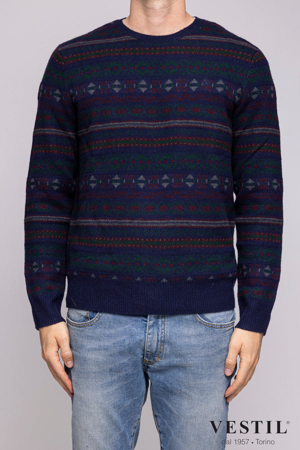 POLO RALPH LAUREN, crew-neck sweater in wool and cashmere, blue with pattern, man