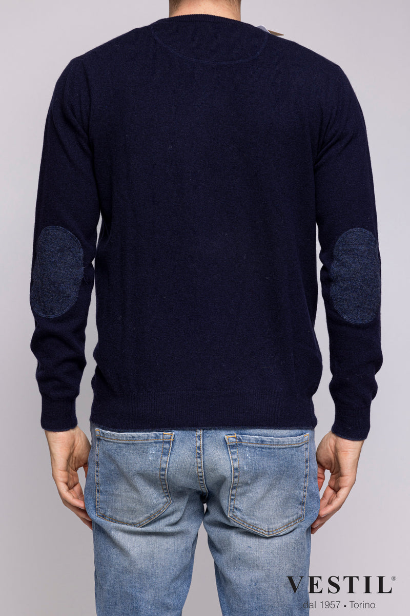 ALTEA, Crew-neck sweater in soft geelong wool, with patches, dark blue, man