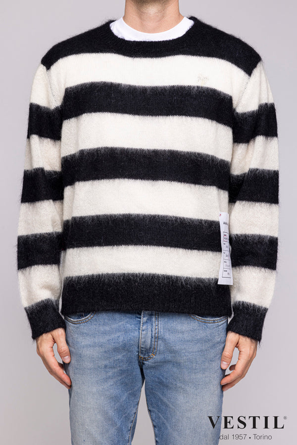 AMARANTO, Crew-neck sweater, mohair blend wool, black and white, unisex