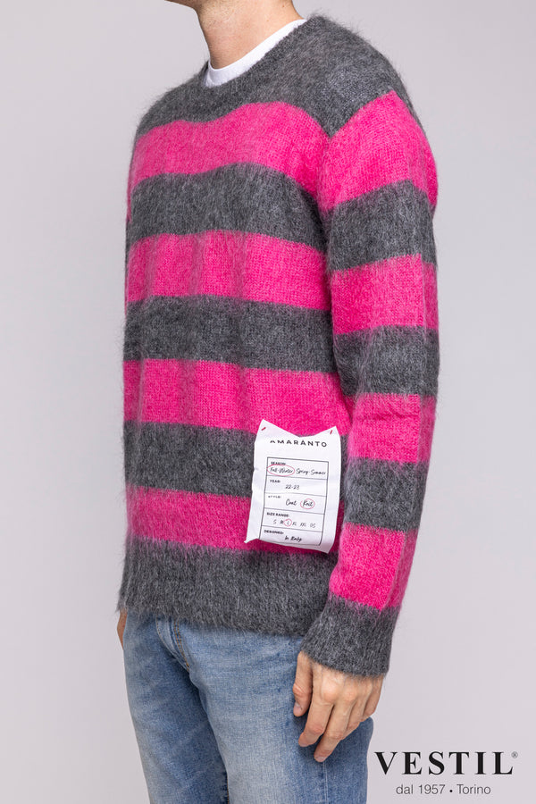 AMARANTO, Crew-neck sweater, mohair blend wool, fuchsia grey, unisex