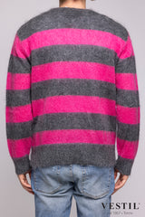 AMARANTO, Crew-neck sweater, mohair blend wool, fuchsia grey, unisex