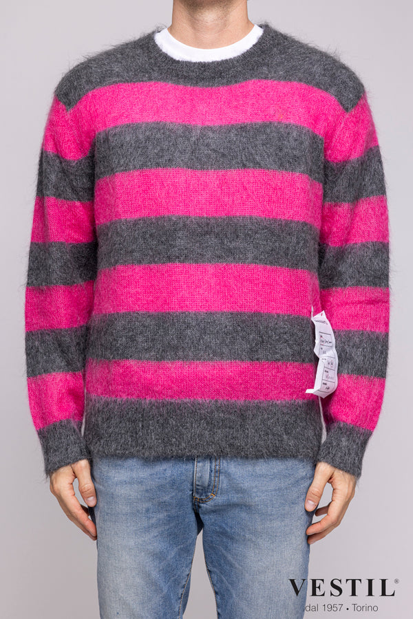 AMARANTO, Crew-neck sweater, mohair blend wool, fuchsia grey, unisex