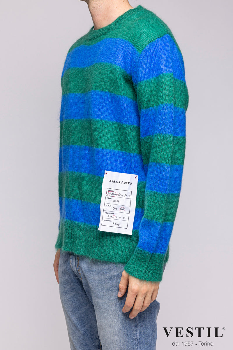 AMARANTO, striped mohair blend wool sweater, royal green, unisex