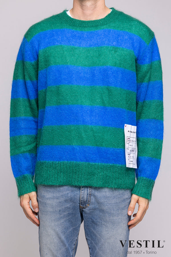 AMARANTO, striped mohair blend wool sweater, royal green, unisex