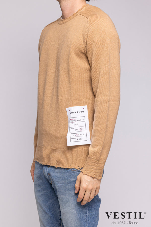 AMARANTO, Cashmere crew-neck sweater, camel, unisex