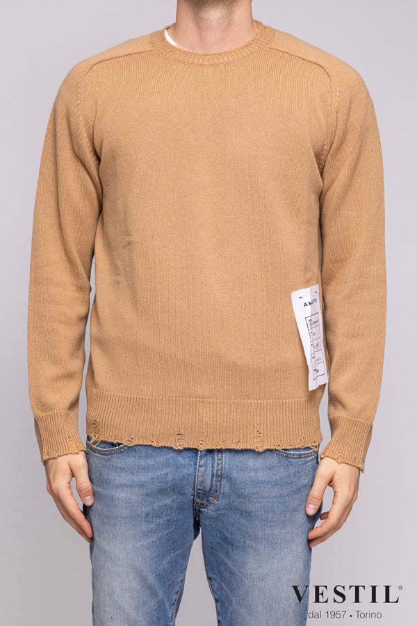 AMARANTO, Cashmere crew-neck sweater, camel, unisex