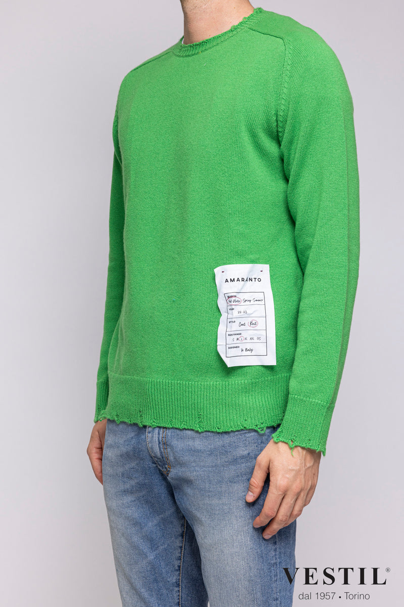 AMARANTO, Cashmere crew-neck sweater, green, man