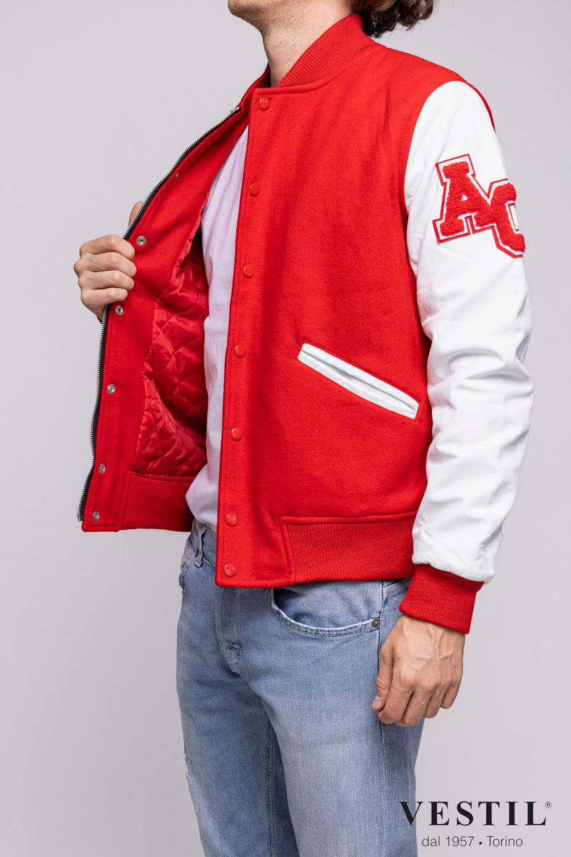 College man white bomber jacket