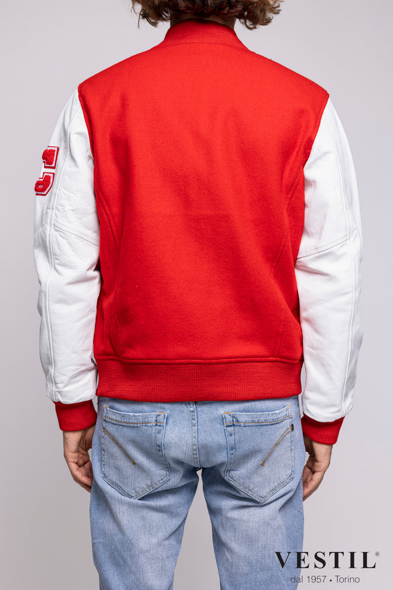 College man white bomber jacket