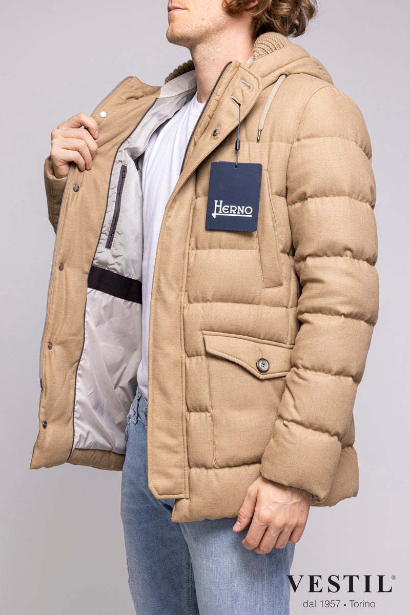 MEN'S HERNO JACKET, WOOL PARKA, SAND