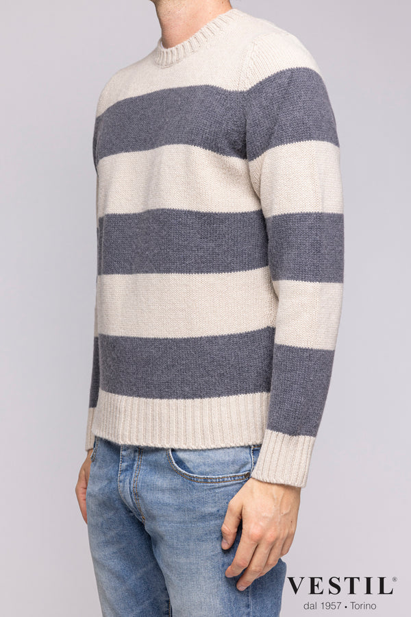 JURTA, White and gray wool crew neck sweater