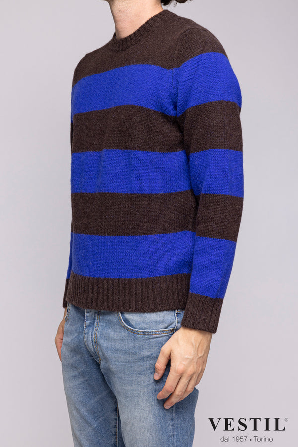 JURTA, Crew-neck sweater in wool, blue and grey