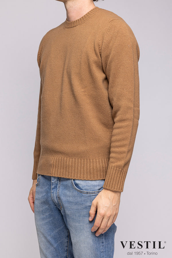 JURTA, crew neck sweater, wool blend, camel, man