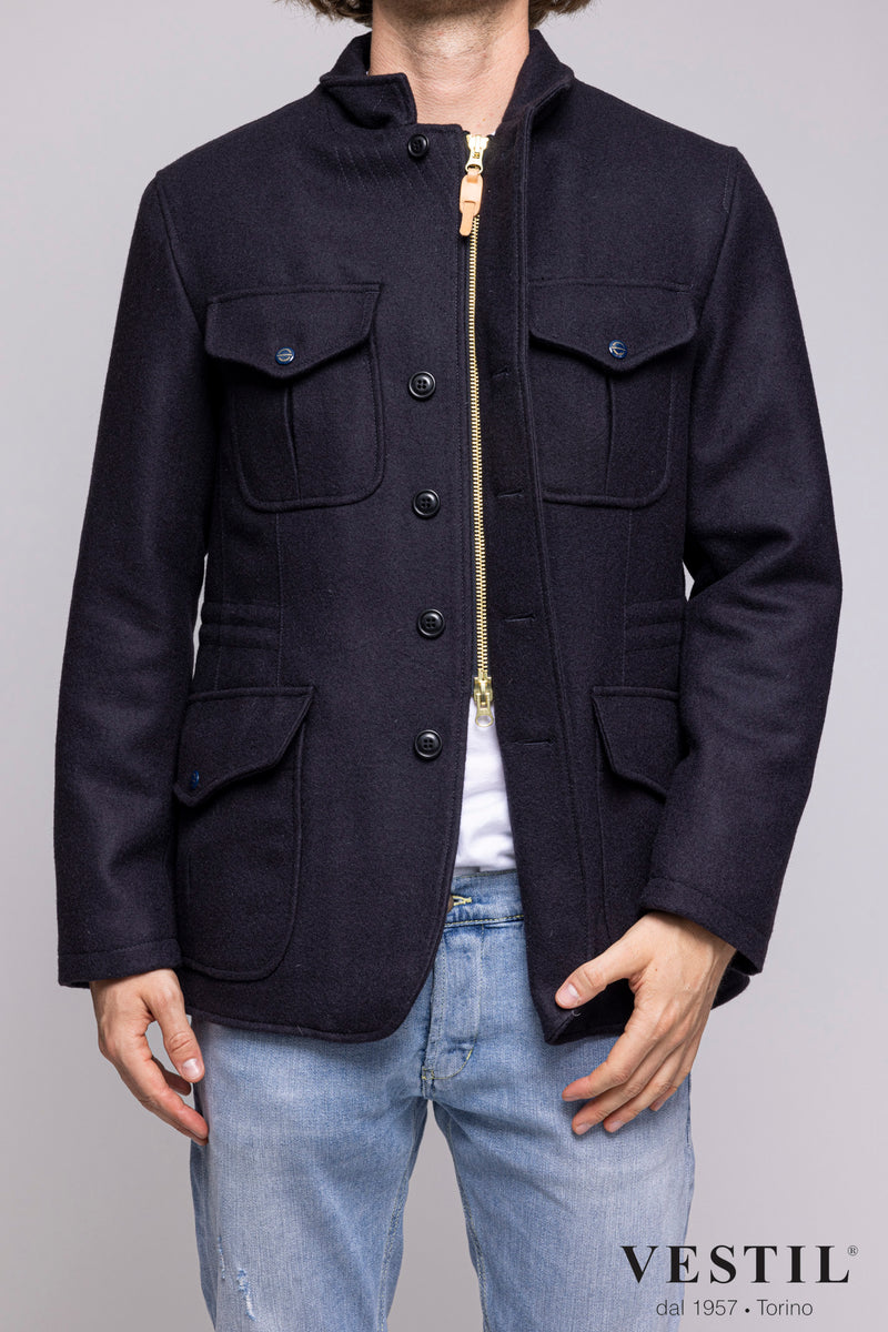 M CECCARELLI MEN'S JACKET, VIRGIN WOOL, NAVY BLUE