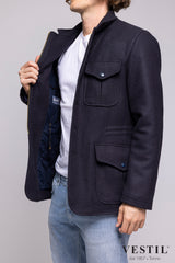 M CECCARELLI MEN'S JACKET, VIRGIN WOOL, NAVY BLUE