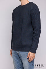 SEASE, Cashmere crew neck sweater, blue and grey, man