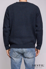 SEASE, Cashmere crew neck sweater, blue and grey, man