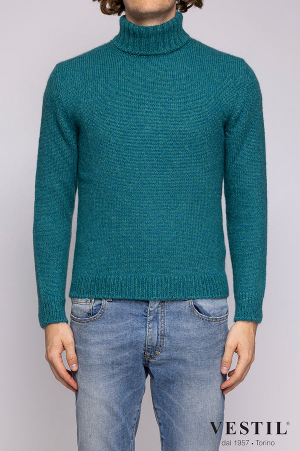 SETTEFILI CASHMERE, Turtleneck sweater in wool blend, teal, man