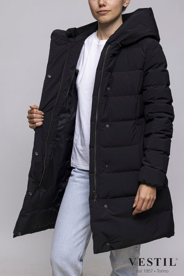 puffy prescot parka- zip collo sciallato tasche trapunt