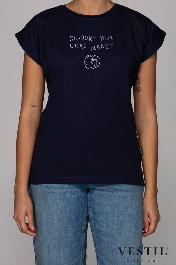 DEDICATED, women's blue t-shirt