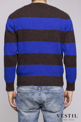 JURTA, Crew-neck sweater in wool, blue and grey