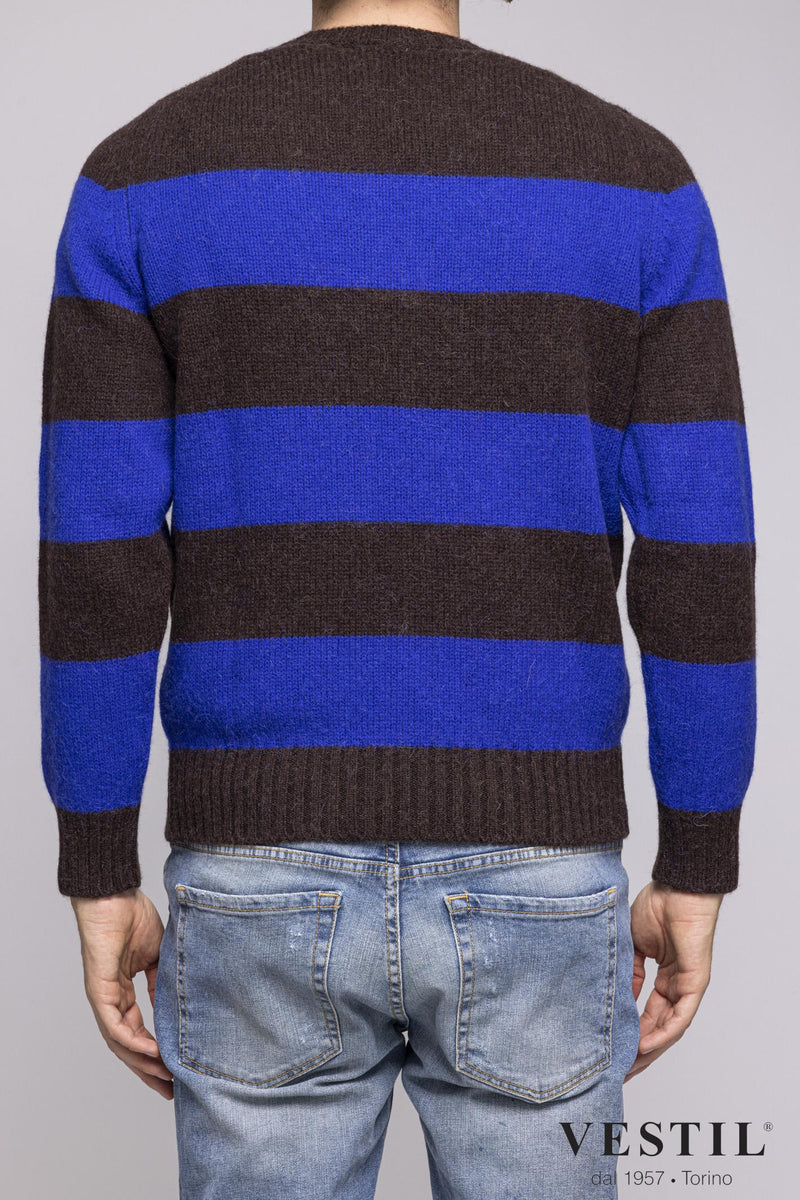 JURTA, Crew-neck sweater in wool, blue and grey