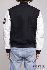 College man white bomber jacket