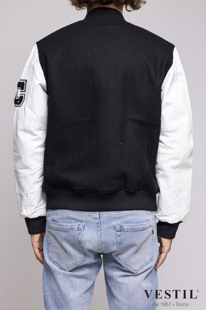 College man white bomber jacket