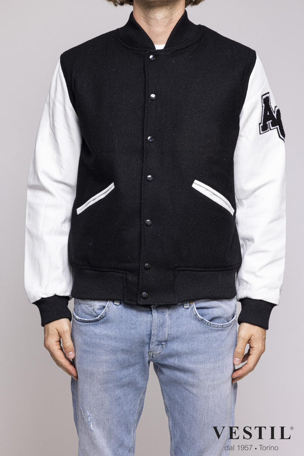 College man white bomber jacket
