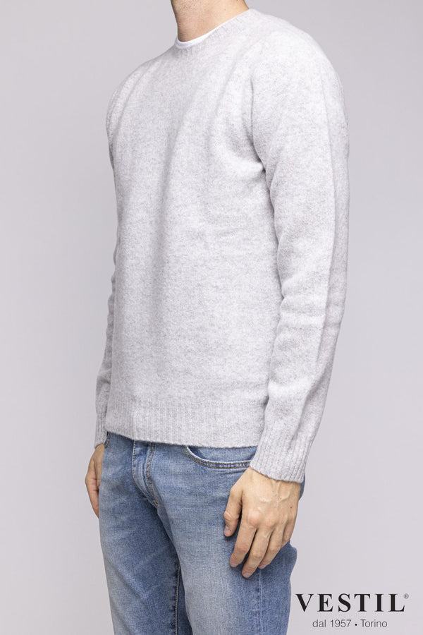ALTEA, Crew-neck sweater in lambswool, light grey, men