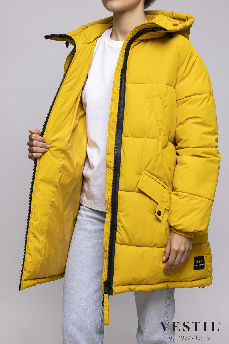 WOMEN'S OOF WEAR JACKET, DOWN JACKET WITH HOOD, YELLOW