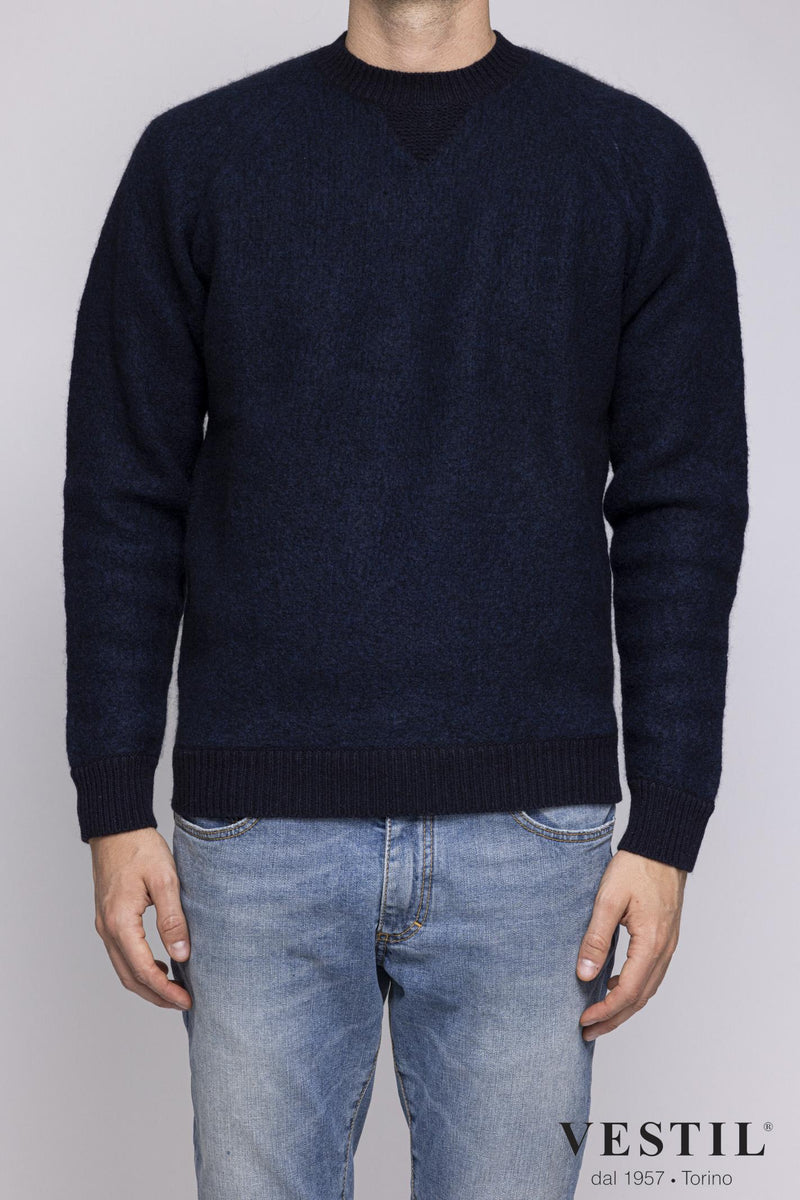 RAKKI, Wool crew neck sweater, blue, man