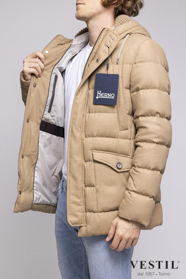 MEN'S HERNO JACKET, WOOL PARKA, SAND