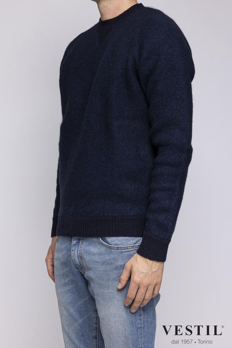 RAKKI, Wool crew neck sweater, blue, man
