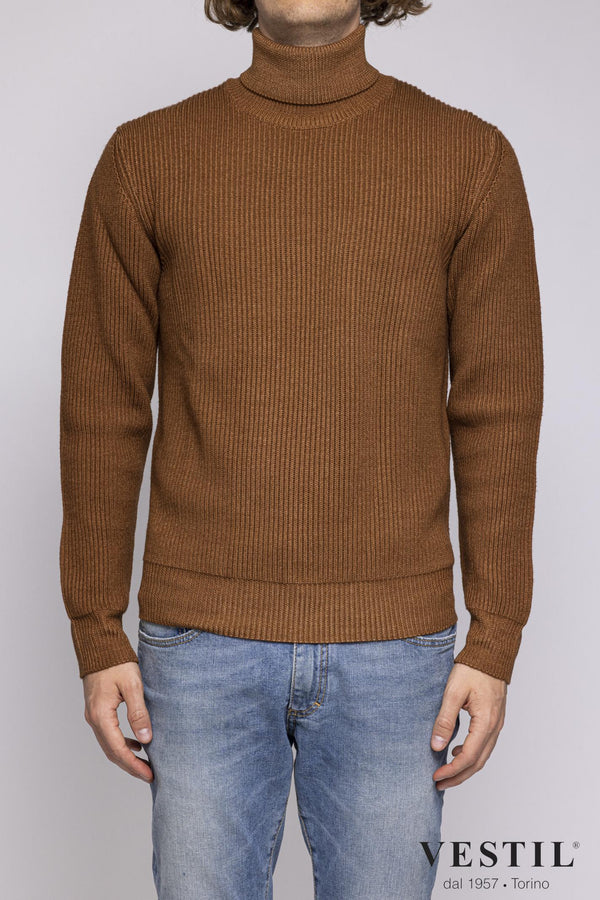 ALTEA, Turtleneck sweater with English rib, merino wool, earthenware, man