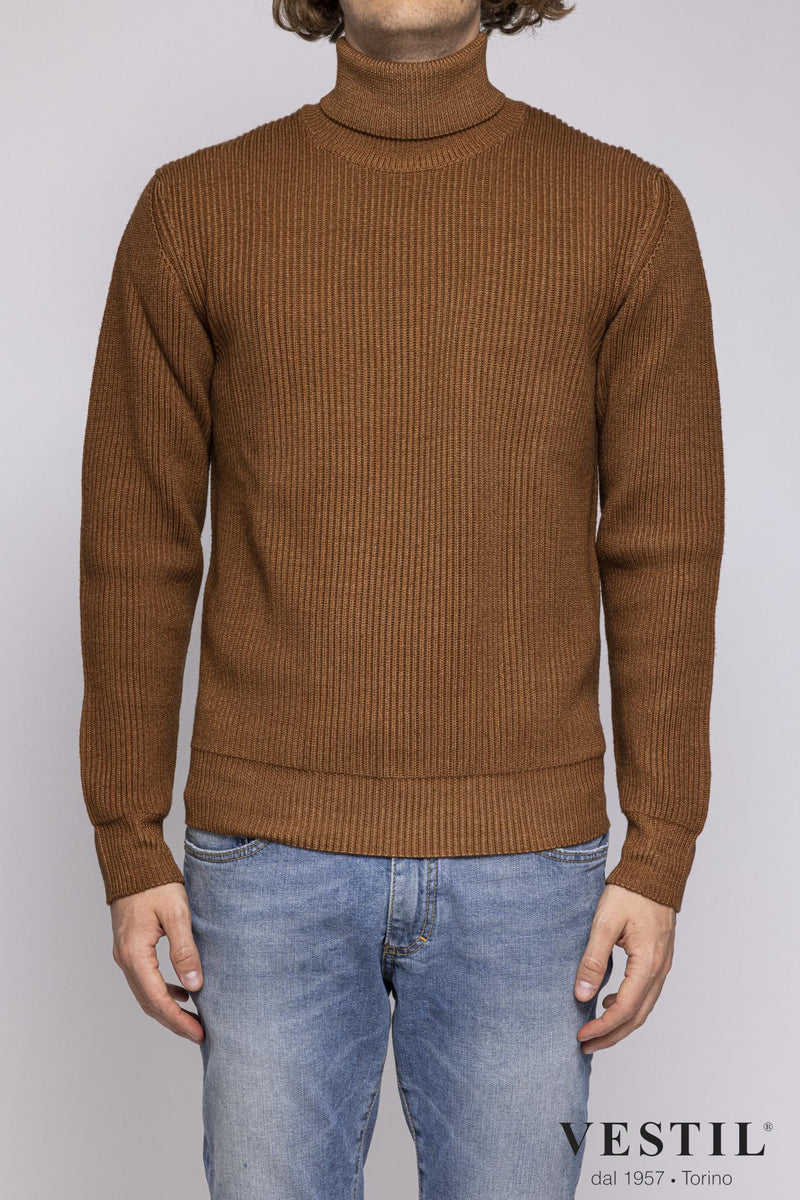 ALTEA, Turtleneck sweater with English rib, merino wool, earthenware, man