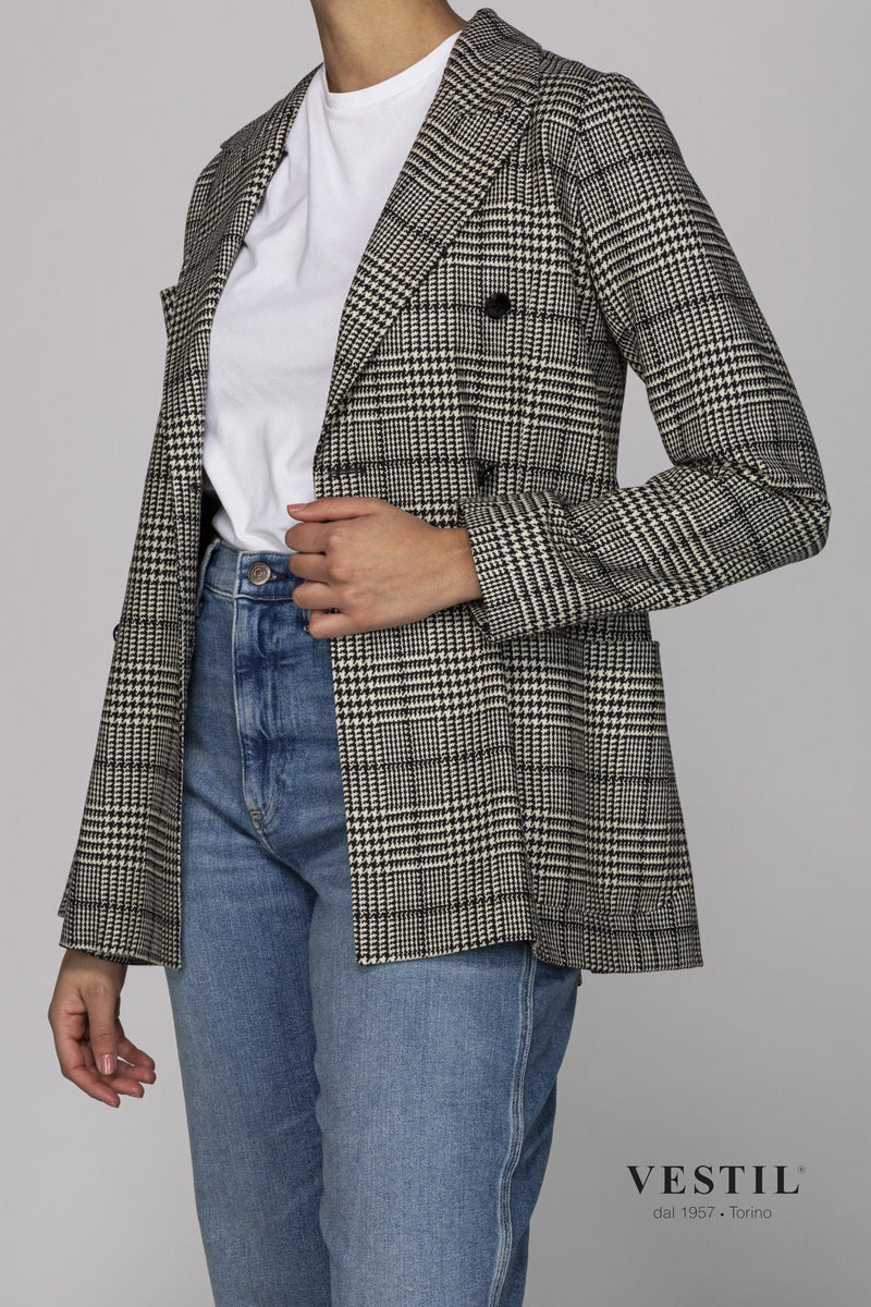 WOMEN'S MASSIMO PIOMBO JACKET, DOUBLE BREASTED, BLACK AND WHITE