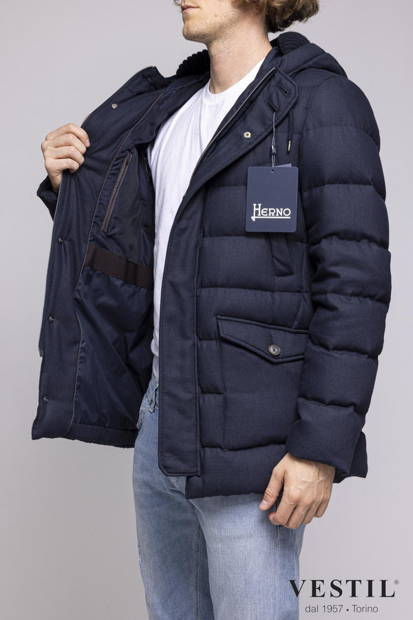 MEN'S HERNO JACKET, WOOL PARKA, BLUE