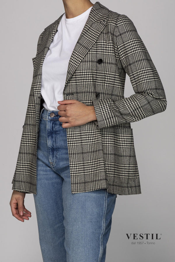 WOMEN'S MASSIMO PIOMBO JACKET, DOUBLE BREASTED, BLACK AND WHITE