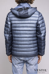 Short down jacket with fixed hood and slow hood