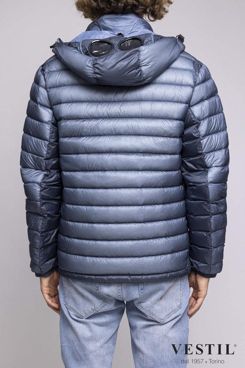 Short down jacket with fixed hood and slow hood