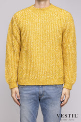 SETTEFILI CASHMERE, Crew-neck sweater with English rib, in wool blend, ocher, man