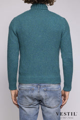 SETTEFILI CASHMERE, Turtleneck sweater in wool blend, teal, man