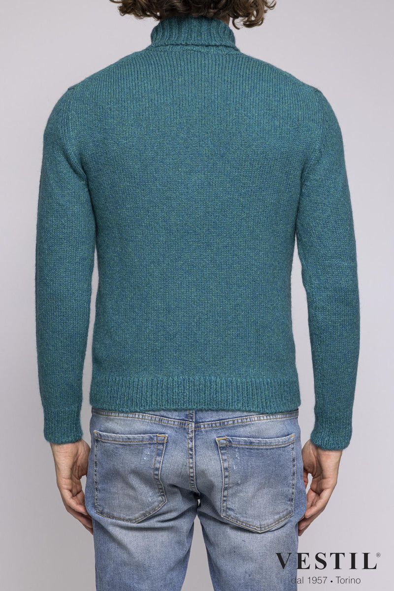 SETTEFILI CASHMERE, Turtleneck sweater in wool blend, teal, man