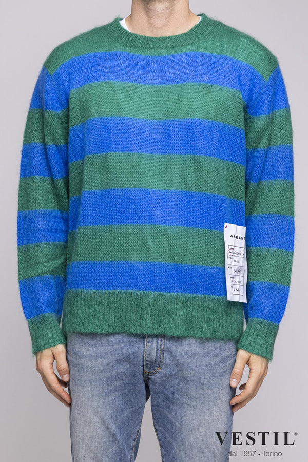 AMARANTO, striped mohair blend wool sweater, royal green, unisex