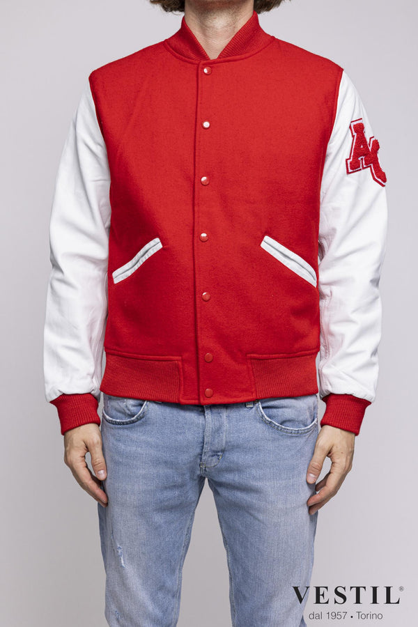College man white bomber jacket