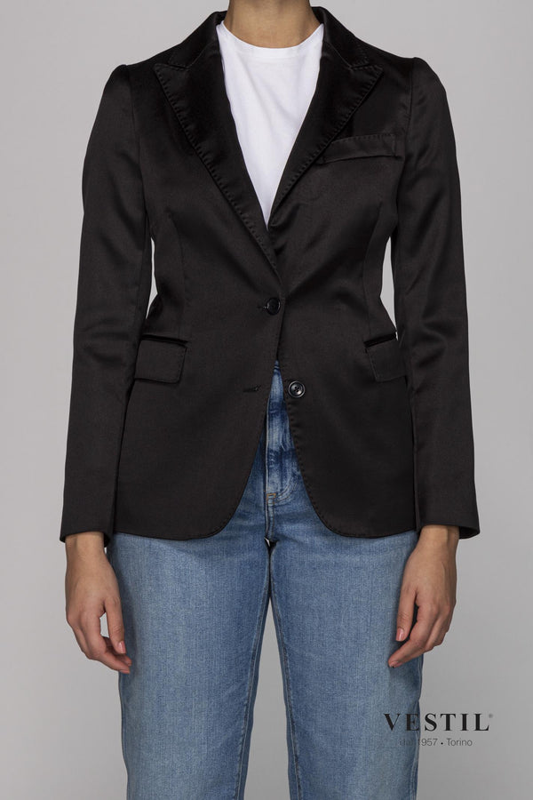 ALTEA WOMEN'S JACKET, SILK SATIN, BLACK